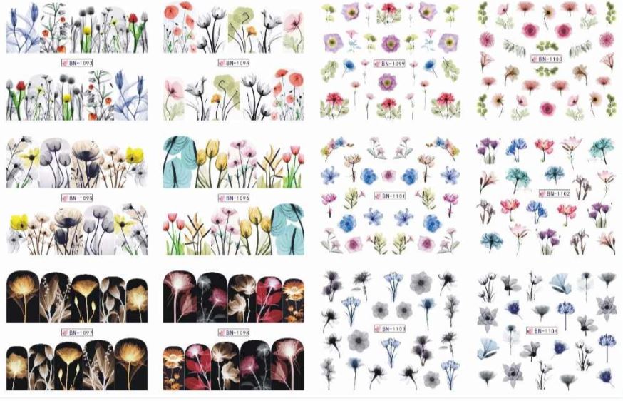 Sticker para U&ntilde;as  Decal de Agua BN1093 - BN1104 120 unidades