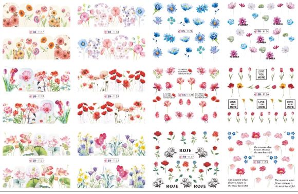 Sticker para U&ntilde;as  Decal de Agua BN1117 - BN1128 120 unidades