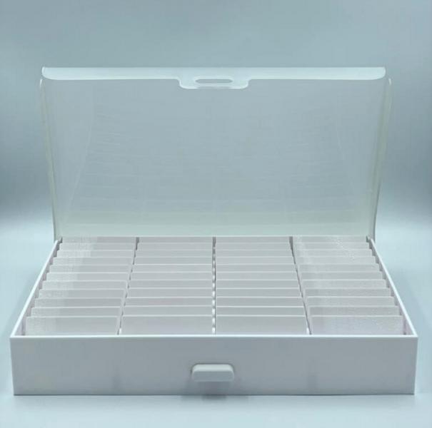 Caja Plastica exhibidora de muestras de dise&ntilde;o blanca blanca