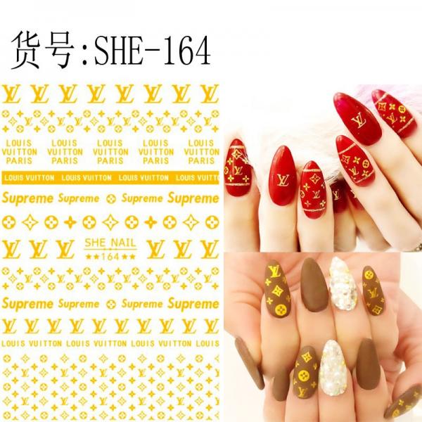 Sticker de Gel 3D para U&ntilde;as letras Louis Vuitton doradas