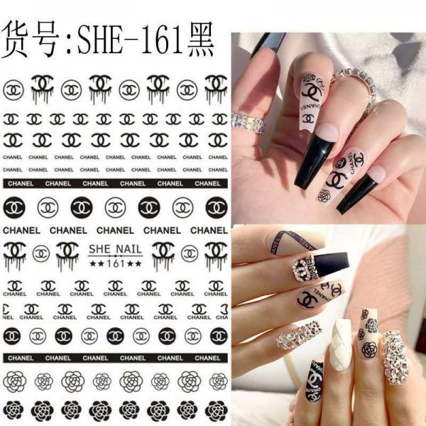 Sticker de Gel 3D para U&ntilde;as letras Chanel Negras negro