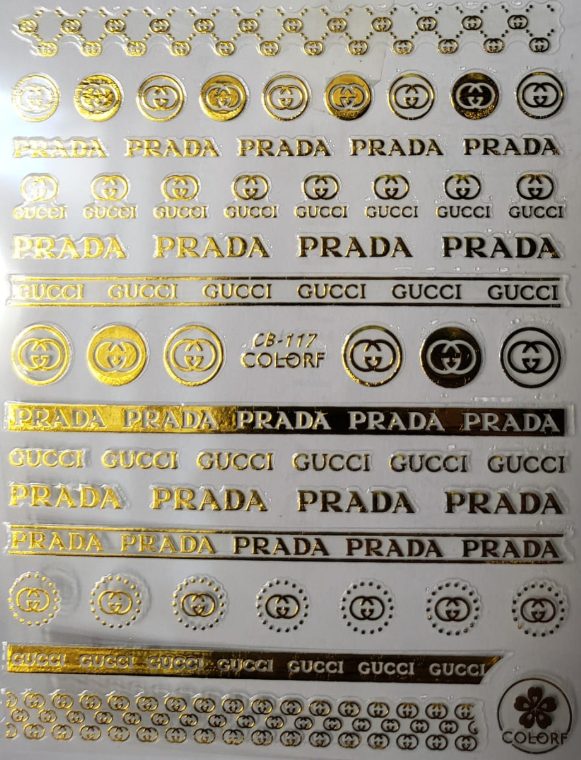 Sticker de Gel 3D para U&ntilde;as PRADA Y GUCCI DORADO