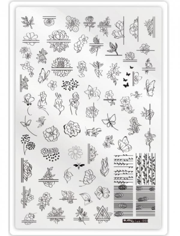 Placa de Stamping Rectangular 2JOYPLUS-050 FLORES Y LINEAS grande