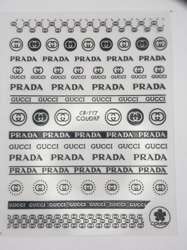 Sticker de Gel 3D para U&ntilde;as PRADA Y GUCCI negro