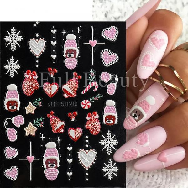 Sticker 3d  OSOS Y CORAZONES ROSADOS JI5D20 BLANCO