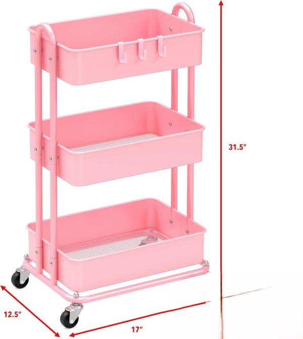 Carrito ayudante de 3 niveles ROSADO