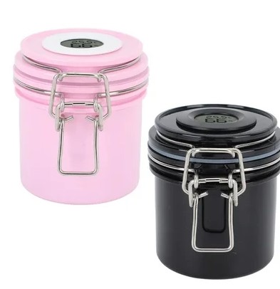 Contenedor para goma con medidor para humedad rosado y negro